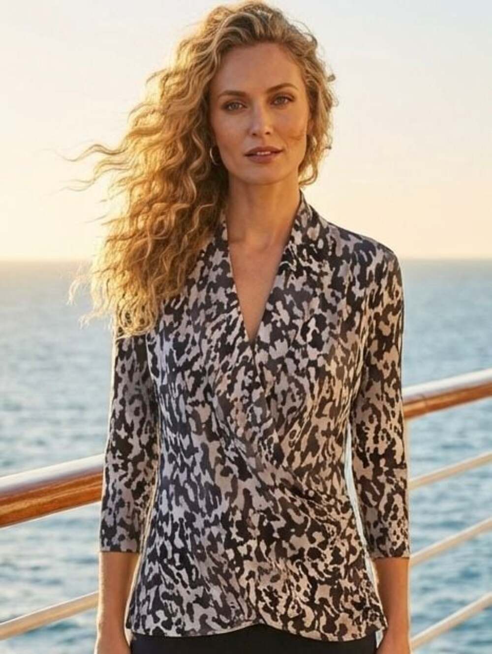 Chaus New York Abstract Animal Print Faux Wrap Top - EK